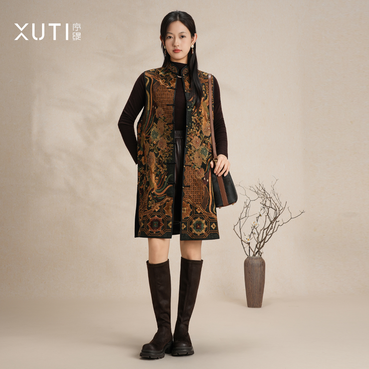 100%桑蚕丝新中式马甲外套女上衣