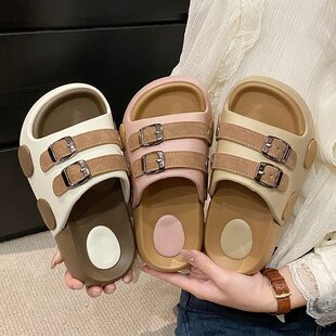 双带搭扣一字女拖休闲百搭居家外出防滑厚底EVA橡塑跨境舒适百搭