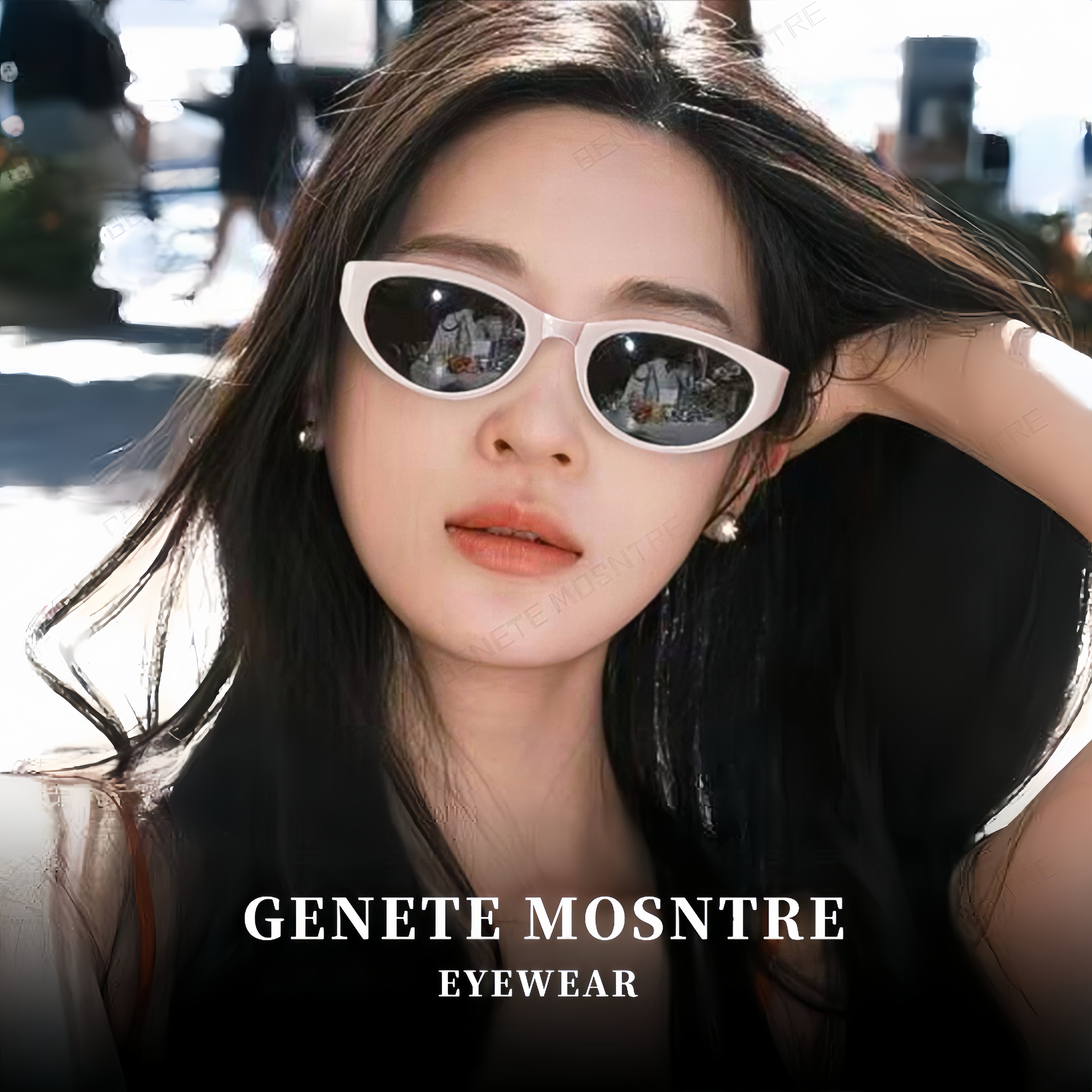 gm可折叠猫眼墨镜女2025新款小脸专用高级感白色框太阳镜开车近视