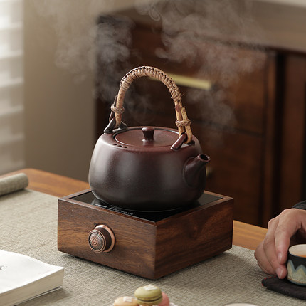 胡桃木色全自动电陶炉煮茶器明火干烧陶壶煮茶壶小型电热茶炉套装