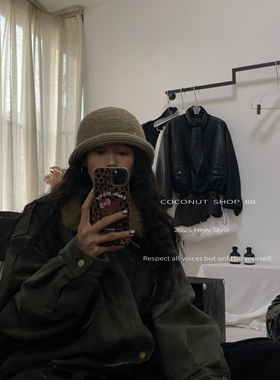 COCONUT 韩国ins风粗针织卷边盆帽法式复古港风毛线渔夫帽春夏秋