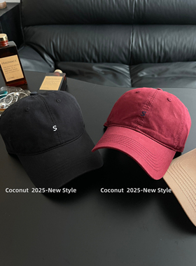 Coconut 韩系简约刺绣小s字母纯棉软顶鸭舌帽显脸小水洗棉棒球帽