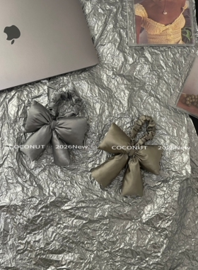 COCONUT 高级感银色充棉泡泡冷淡风蝴蝶结发饰ins风小众香槟发圈