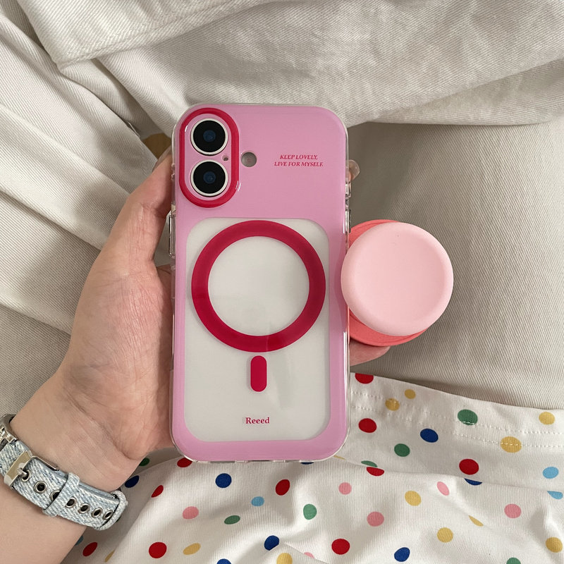 玫红撞色果冻磁吸壳适用苹果iphone17promax手机壳16/15
