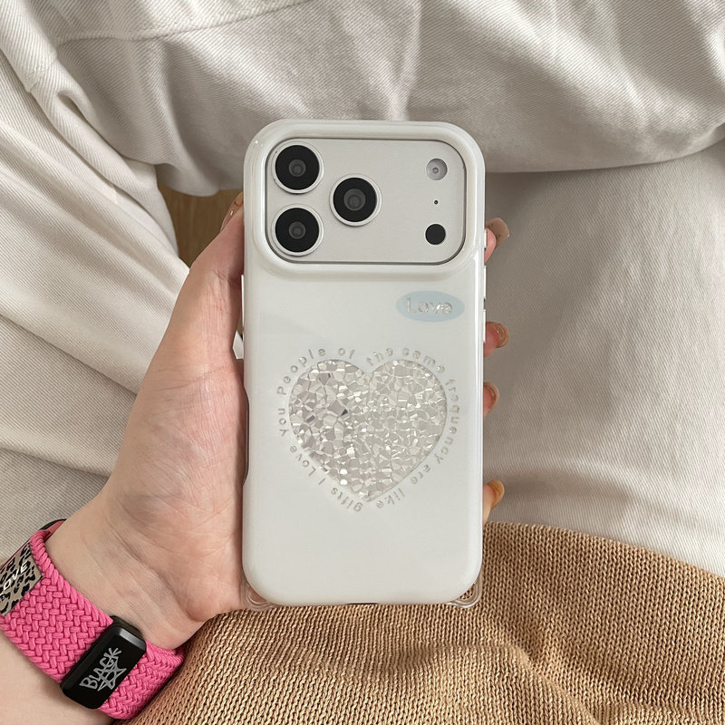 白色锡箔银爱心适用苹果iphone17promax手机壳16/15
