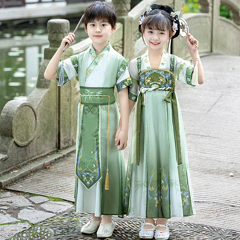 汉服男童古风帅气儿童演出服古装国学服女孩唐装表演衣服长袖秋季