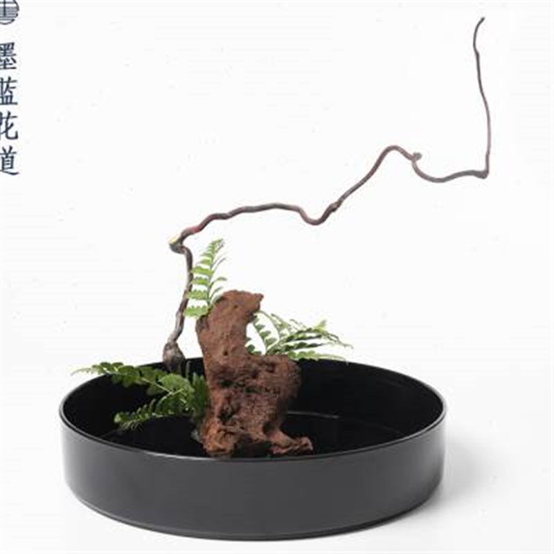 圆形塑料大水盘花器禅意中式日式插花器皿初学花盘剑山插花器花盆