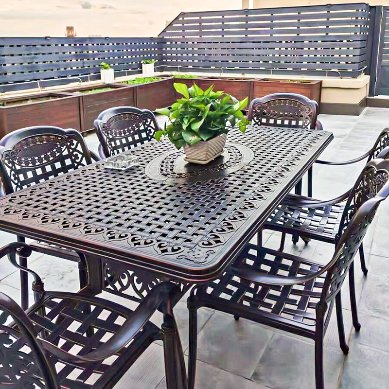 户外铸铝桌椅组合套装欧式别墅室外庭院花园阳台铁艺休闲长桌椅