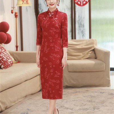 妹妹弟弟结婚姐姐穿的衣服参加婚礼女装长袖连衣裙复古伴娘服礼服