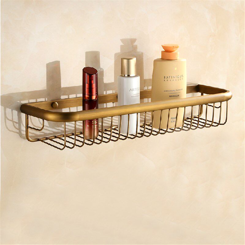 全铜仿古金色置物架古铜毛巾架欧式卫生间黑色浴室单层篮30/45cm