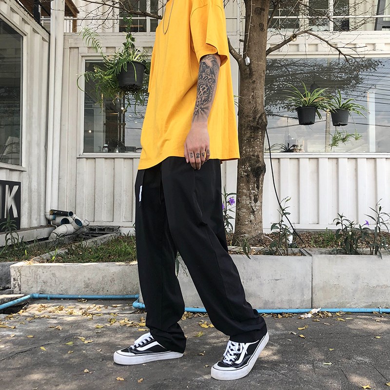 百搭潮坠a感阔腿裤男宽松韩版慵懒风直筒裤轻薄西裤基础薄款休闲