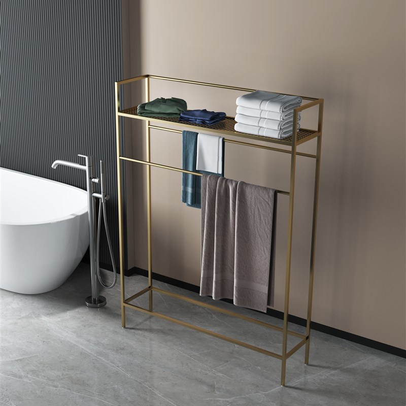 简约浴室落地毛巾架免打孔卫生间立式浴巾架多功能抹布挂架挂衣架