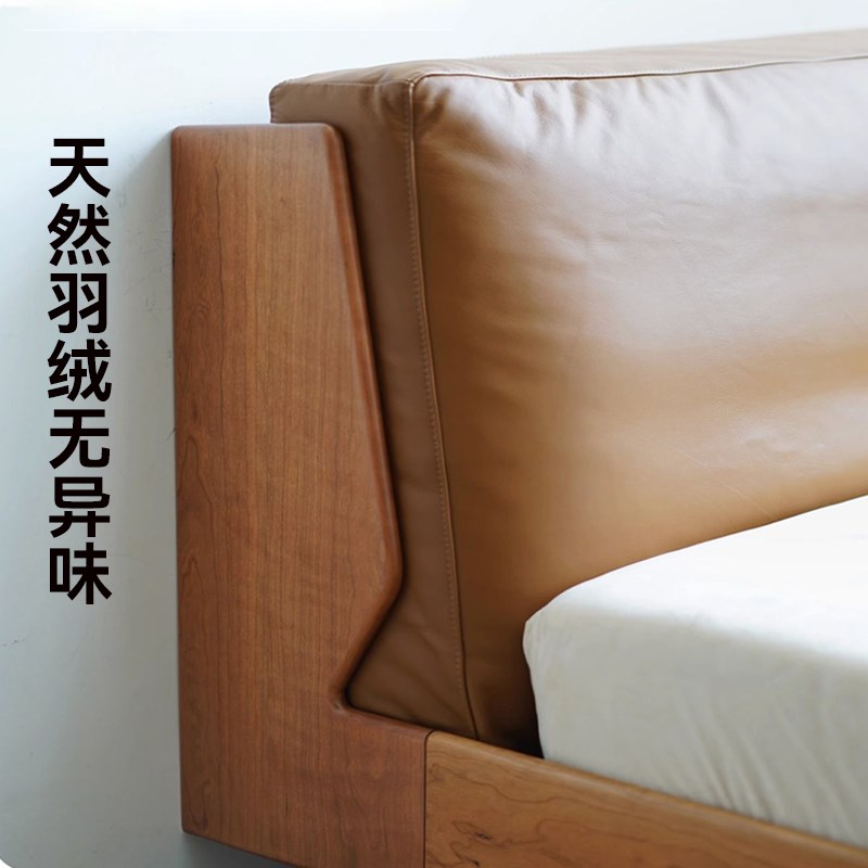 高级真皮b床头软包靠垫双面靠枕民宿大靠背定制羽绒软包2024新款