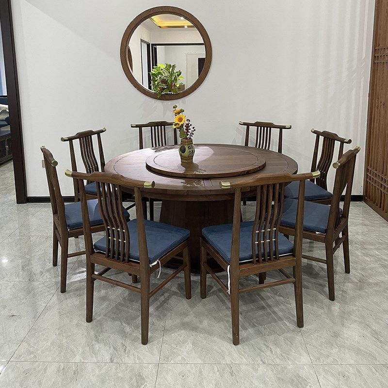 新中式实木餐桌椅现代轻奢一桌六椅组合餐厅旋转盘黑胡桃酒店家具,住宅家具,实木餐桌,淘宝优惠券,粉丝福利购,淘宝优惠卷