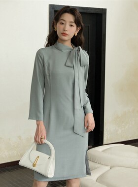 日常法式复古国潮服中国风旗袍裙A2795春秋温柔淑女知性连衣裙