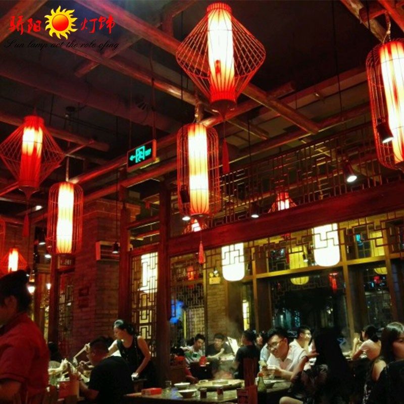 中式吊灯铁艺红灯笼火锅店饭店大气奢华茶楼中式T工程装饰鸟笼吊