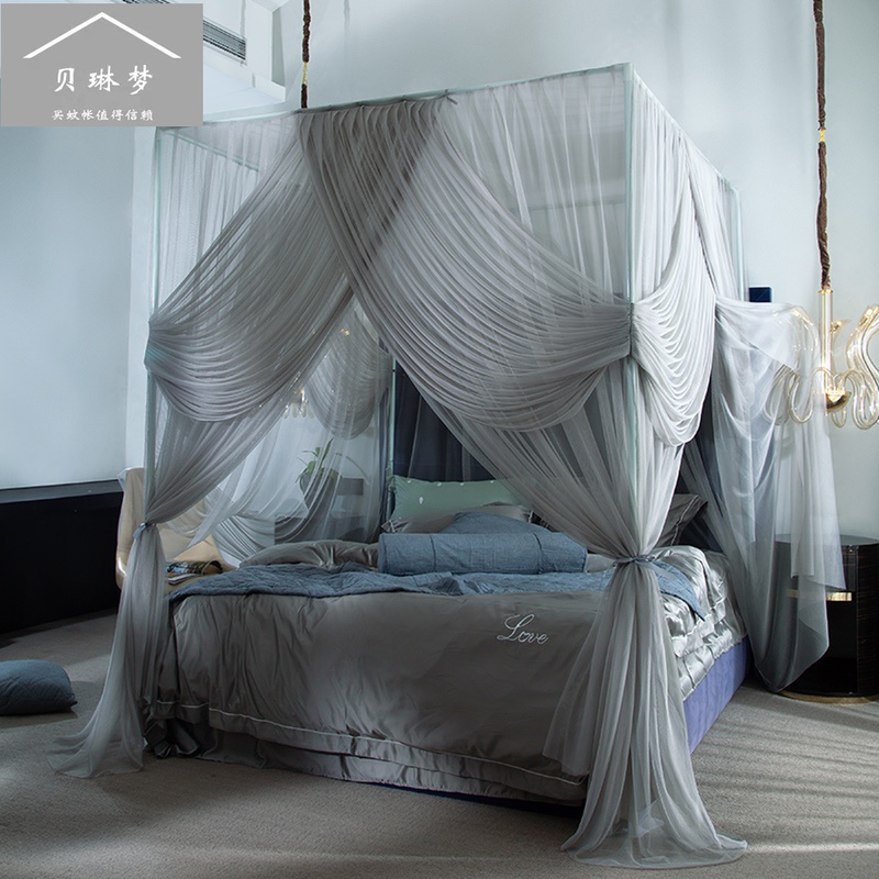 高档宫廷蚊帐家用2022新款三开门落地蚊帐加密S帐纱加厚烤漆支架