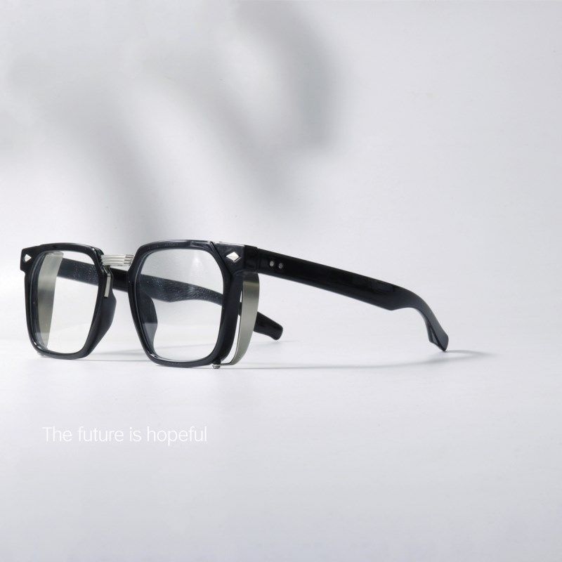 层次感设计方形黑色眼镜框UV400复古百搭配近视蓝色墨镜太阳眼镜