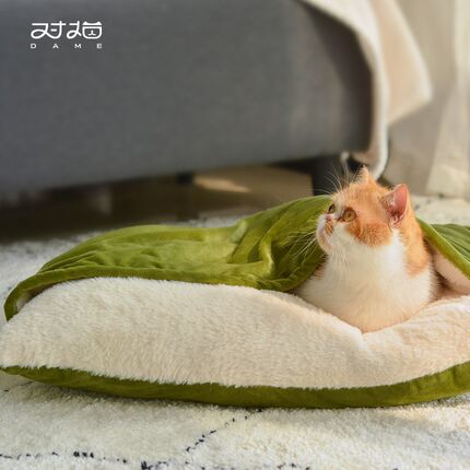 猫窝冬季可拆洗猫床小型犬狗窝保暖加F厚睡袋猫睡觉窝四季宠物垫