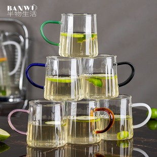 玻璃杯水杯子耐热茶杯加厚套装家用泡茶杯牛Q奶果汁喝水杯六色杯