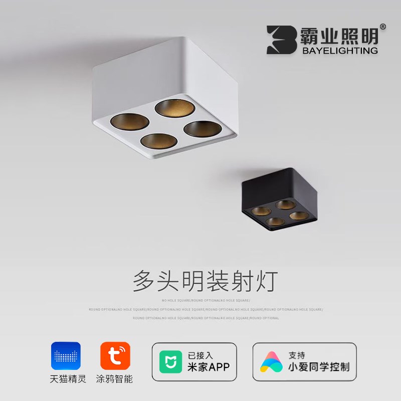 明装斗胆灯智能调光客厅灯餐厅灯吸顶无I主灯四头led防眩筒灯射灯