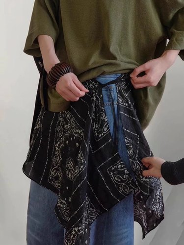 印花腰果花高街下摆裙卫衣叠穿神器侧绑带裙帘屁帘今年新款收腰女