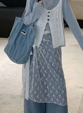 2024ins新款设计纱裙韩系系带小众围裙透视屁帘蕾丝半身裙