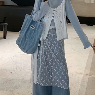 2024ins新款 设计纱裙韩系系带小众围裙透视屁帘蕾丝半身裙