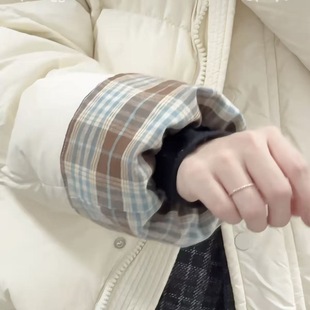 日系袖套高颜值可爱格子袖套秋冬女款办公室羽绒服长款上班族