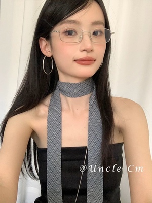 2025年高级感时髦格纹丝巾女细窄长条小围巾薄款系脖配饰颈带发带