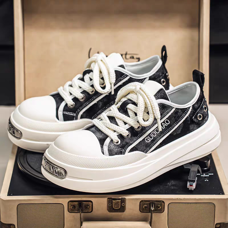 45大码德比鞋男厚底增高宽头时尚休闲鞋子防滑运动大头牛仔布板鞋