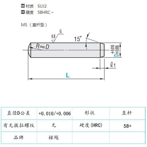 盘起米MS直杆精密型定位销圆柱销销钉SUJ2轴承钢硬度HRC58+