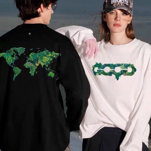 新款2025秋冬GOOD立体绿植刺绣地图轻奢时尚高级感情侣长袖卫衣