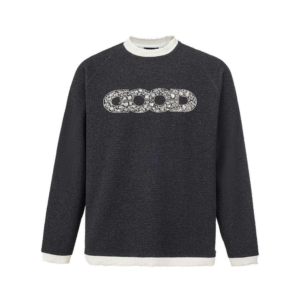 新款2025FW GOOD泡泡提花珠片管珠logo印花长袖圆领情侣同款卫衣