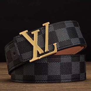 路易LVOG专柜正品男士皮带真皮平滑扣lv-r格子牛皮休闲裤耐磨腰带