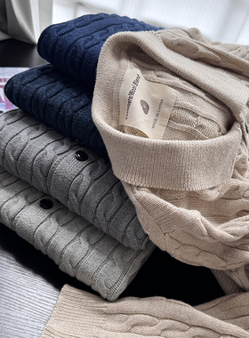 老钱风天丝羊毛混纺欧单高端秋冬男士针织麻花毛衣开衫外套S00608