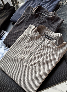 格绒肌理！设计师线秋冬纯色户外吸湿排汗保暖半拉链卫衣男50285