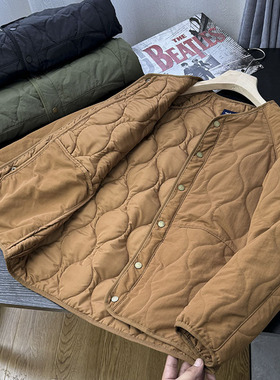 日系复古风情侣款秋冬新品男士无领棉衣绗缝保暖外套潮S00203