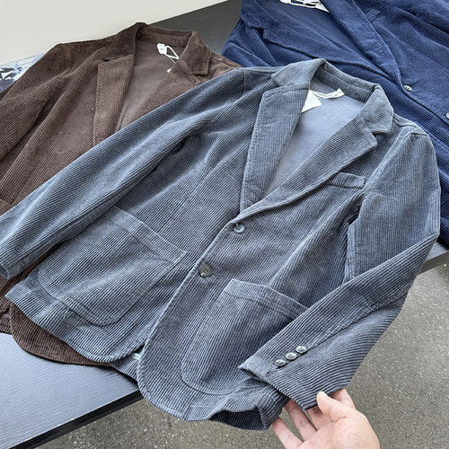 秋冬季小西服男商务休闲加厚纯棉灯芯绒上衣西装外套50487