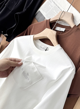 轻奢系列!丝光垂感夏季男士休闲百搭圆领口袋短袖T恤潮S10534