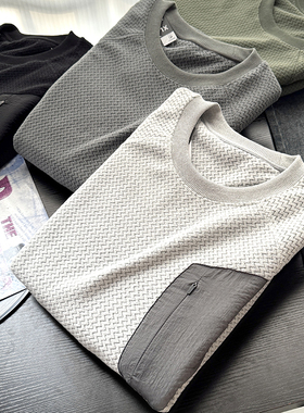 波浪纹摇粒绒保暖圆领长袖卫衣男秋冬宽松运动休闲打底衫S00652