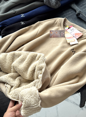 超厚实！复合一体绒防风抗静电秋冬时尚休闲套头羊羔绒卫衣50275