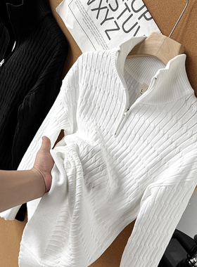 轻熟慵懒风~男款秋冬提花质感高级细腻保暖半拉链针织衫50267