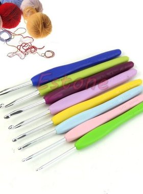 8 Size Multicolor Soft Plastic Handle Aluminum Crochet Hooks