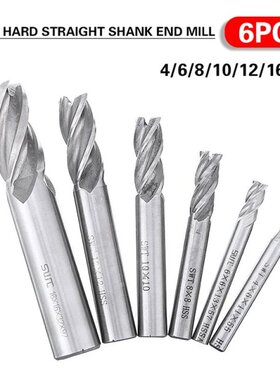 6pcs End Mill 4mm/6mm/8mm/10mm/12mm/16mm 4Flutes Tialn Coate