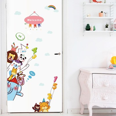 Hand Paint Style Cartoon Door stickers Animal Wall ers for K