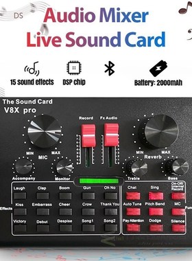 HOT-V8X PRO Live Sound Card Audio Mixer Bluetooth 15 Multipl