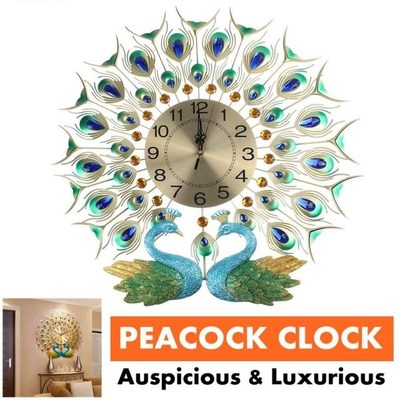 60cm Large 3D Diamond Crystal Quartz Peacock Wall Clocks Eur