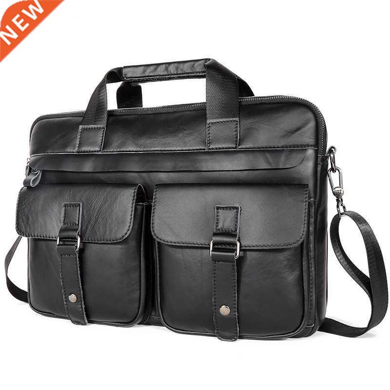 2021 Men's Business Black Casual Bag Genuine leather