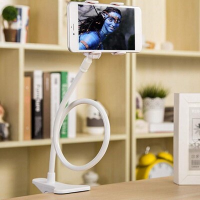 WHite Lazy BeD DeSktoP Car StanD Mount HoLDer For CeLL PHone